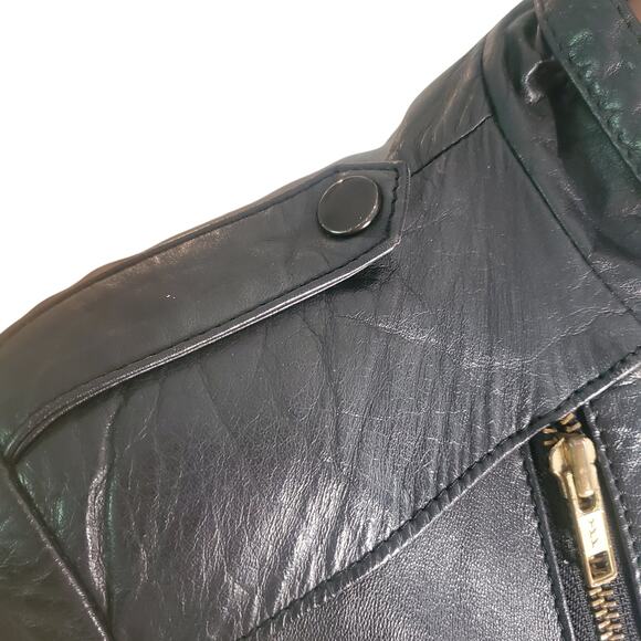 Vintage 90s Wilsons Leather Size 6 (10 )Black Cropped Moto Biker Jacket Zips - Picture 6 of 14